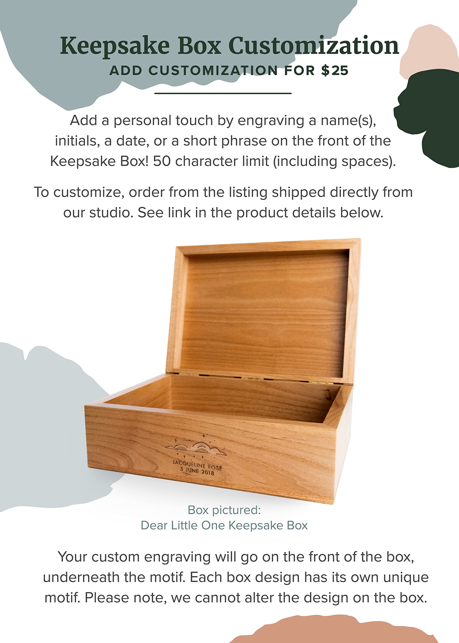Wedding memory keepsake box closeup image