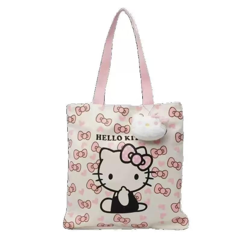 KELBBO Cute Cartoon Kitty Tote Bag with a white bow cartoon cat design