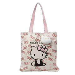 KELBBO Cute Cartoon Kitty Tote Bag with a white bow cartoon cat design