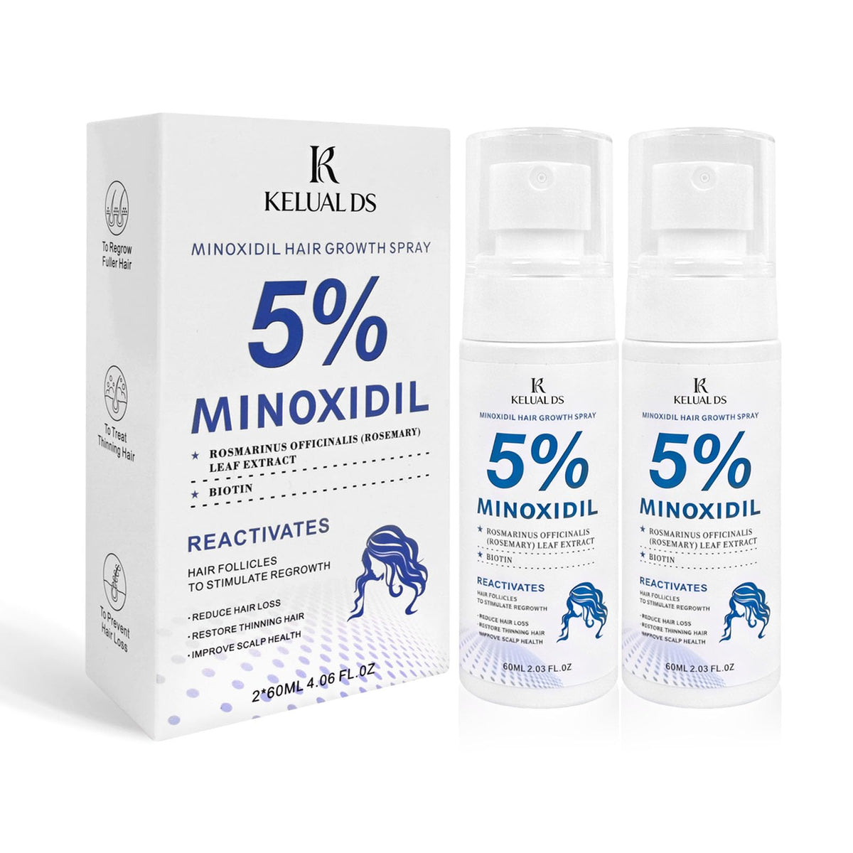 KELUAL DS 5% Minoxidil Spray bottle 60 ml in pack 2