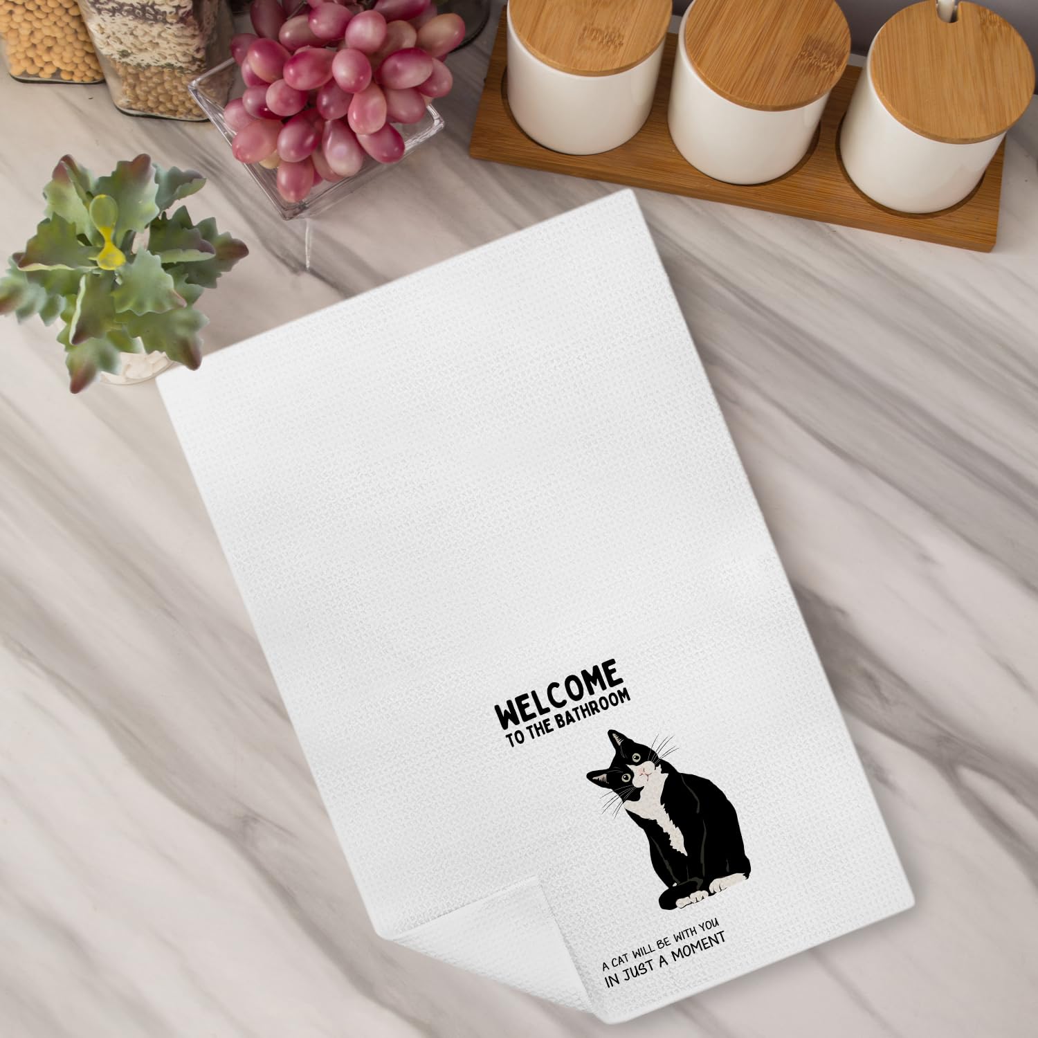 Decorative tuxedo cat hand towels for washroom by Kemingni