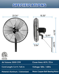 KEN BROWN 20 Inch Industrial Oscillating Wall Mount Fan side view