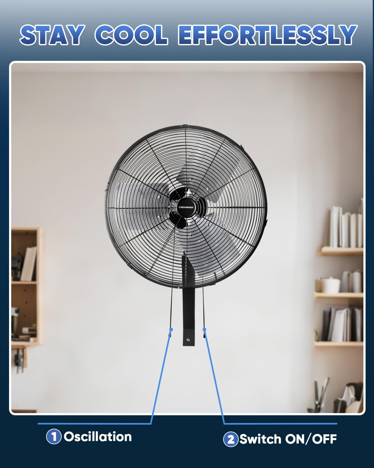 KEN BROWN Heavy Duty Black 20 Inch Wall Mount Fan on wall