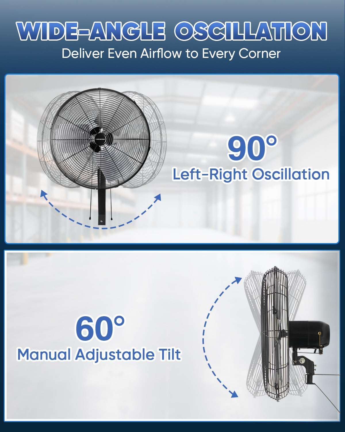 KEN BROWN 3-Speed Wall Mount Fan 20 Inch control settings