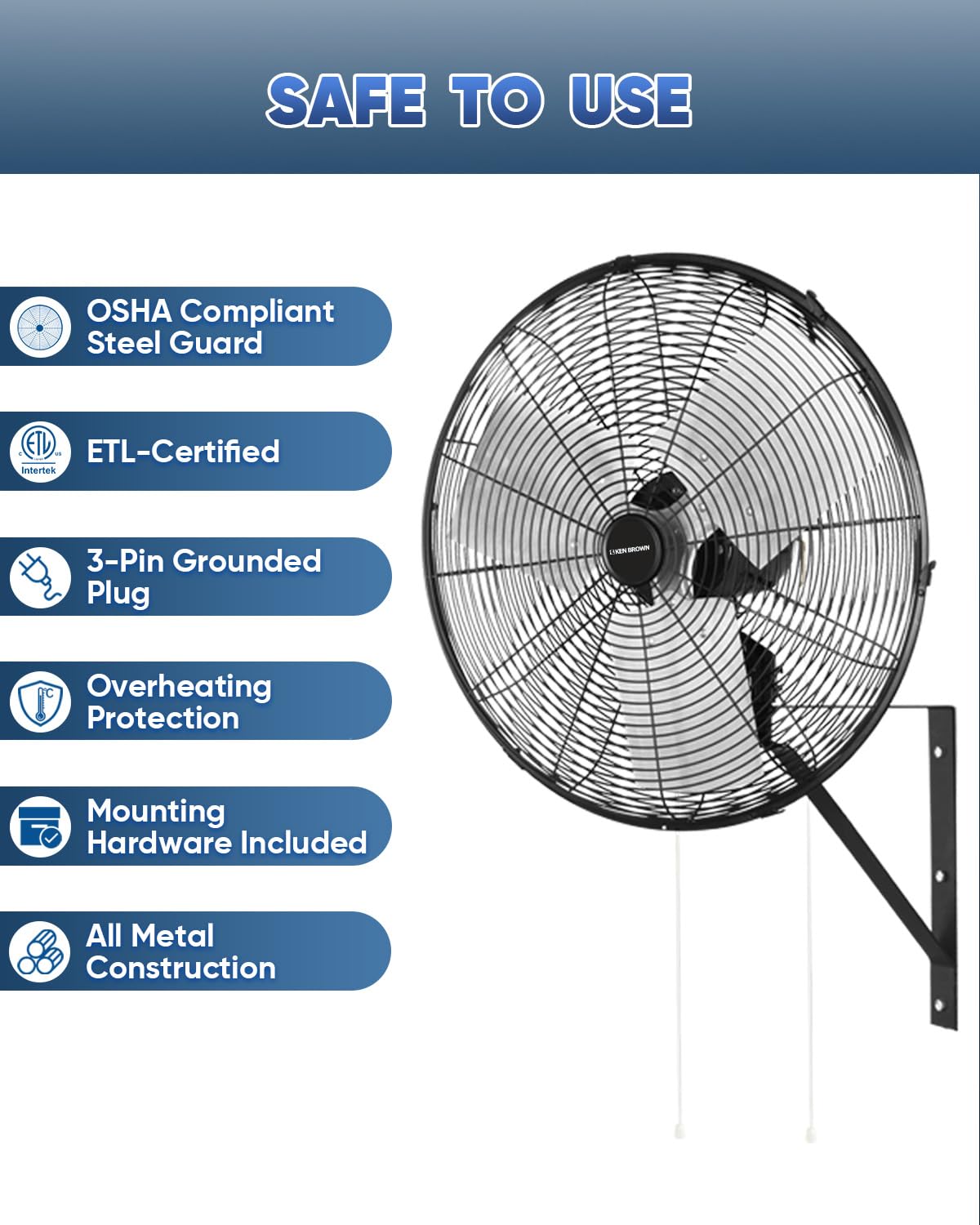 KEN BROWN High Velocity Wall Mount Fan 20 Inch airflow