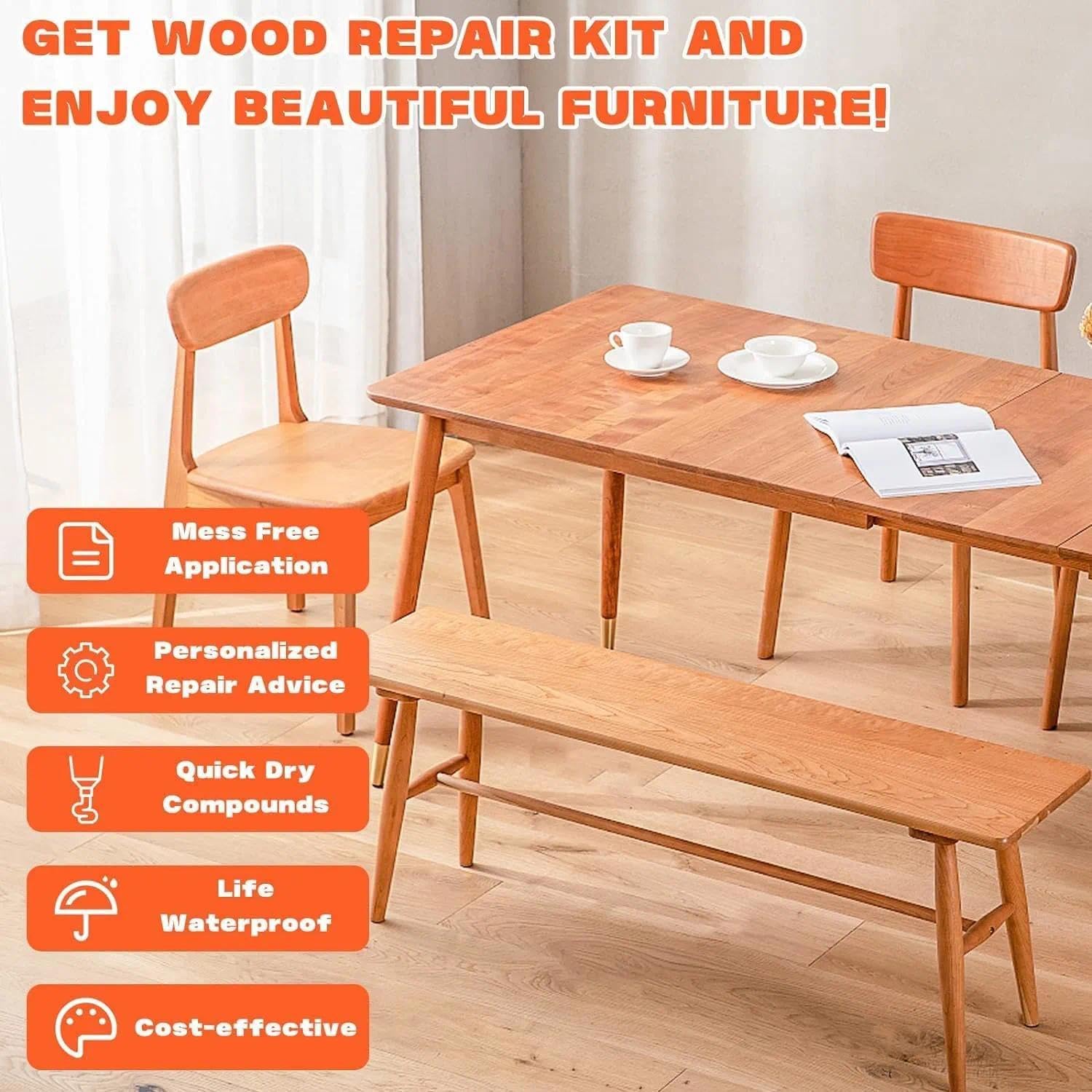 Repair kit usable on wood floors and wooden furniture