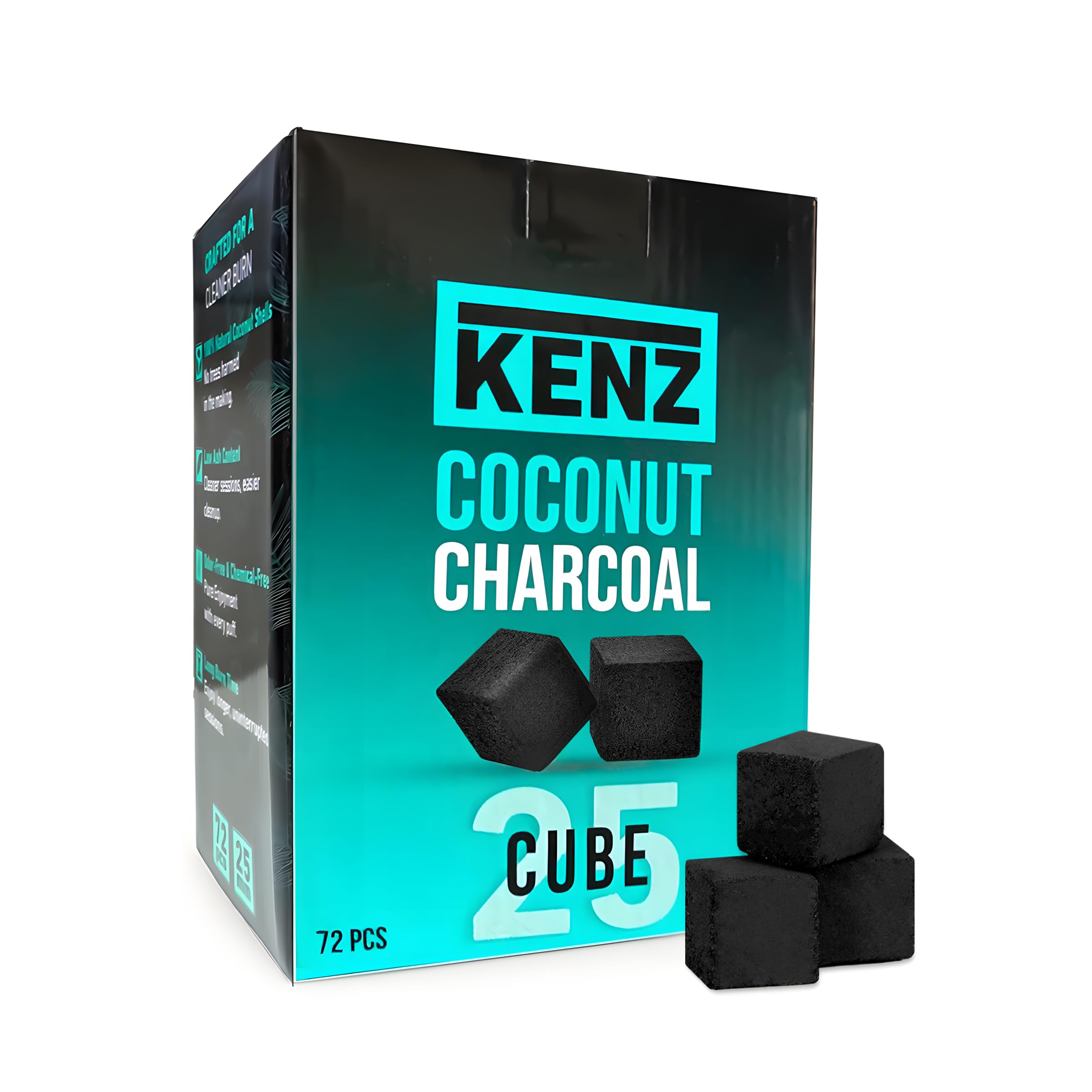 KENZ coconut charcoal cubes 25mm 72pcs product image 1