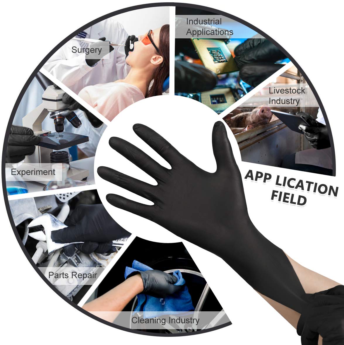 Lab and industrial use nitrile gloves black