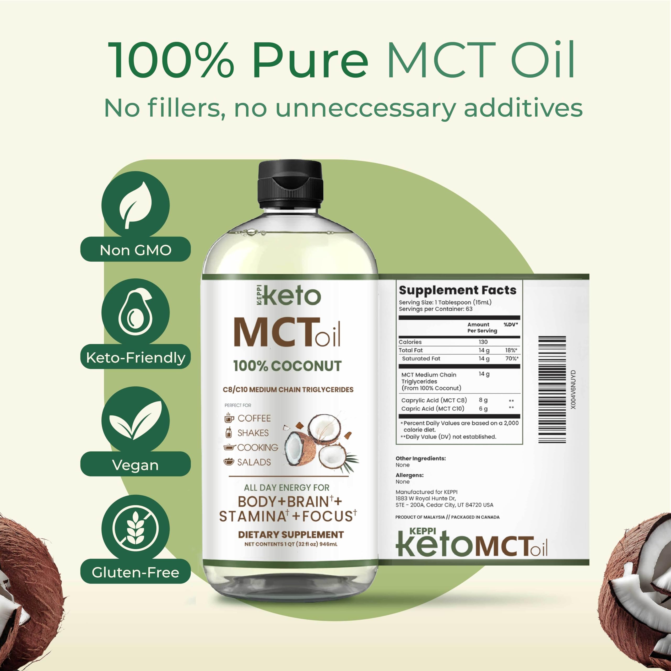 No fillers or artificial additives Keppi MCT Oil coconut oil