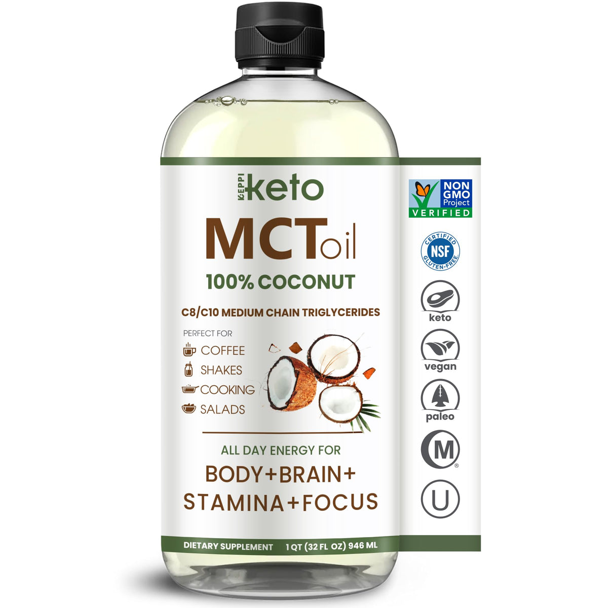 Keppi MCT Oil 32 oz bottle from 100% coconuts