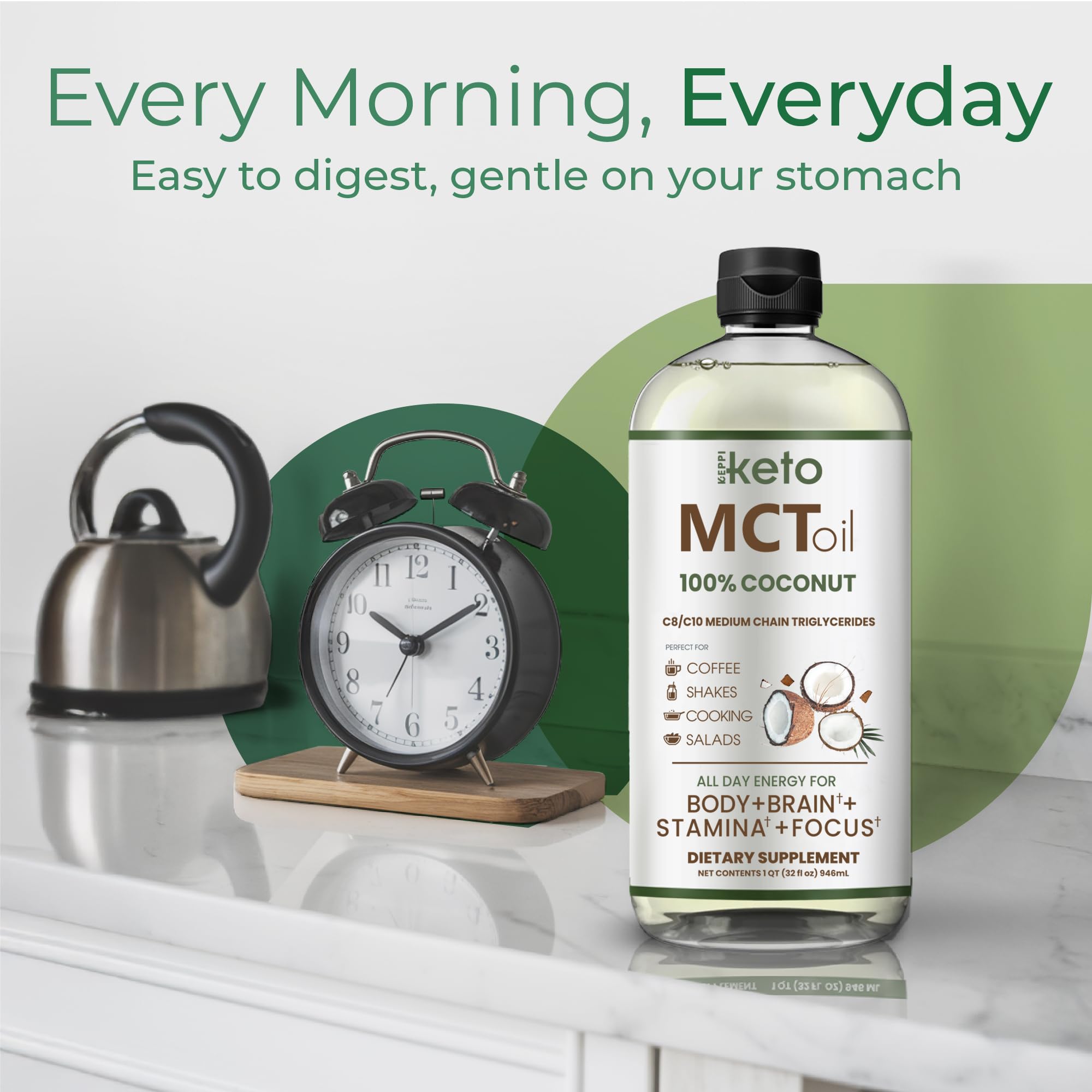 Keppi MCT Oil packaging 32 oz coconut oil