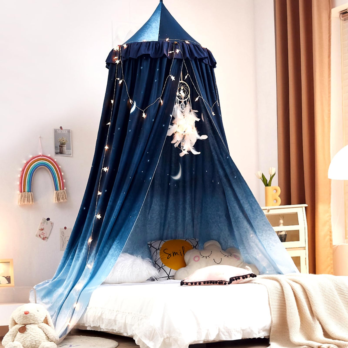 Kertnic princess canopy for girls bed pink color