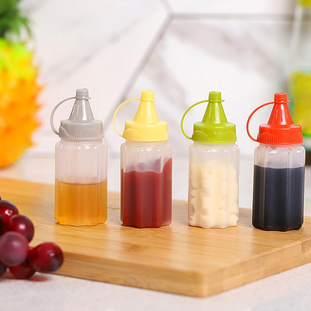 Empty plastic sauce bottle set with screw cap for refilling