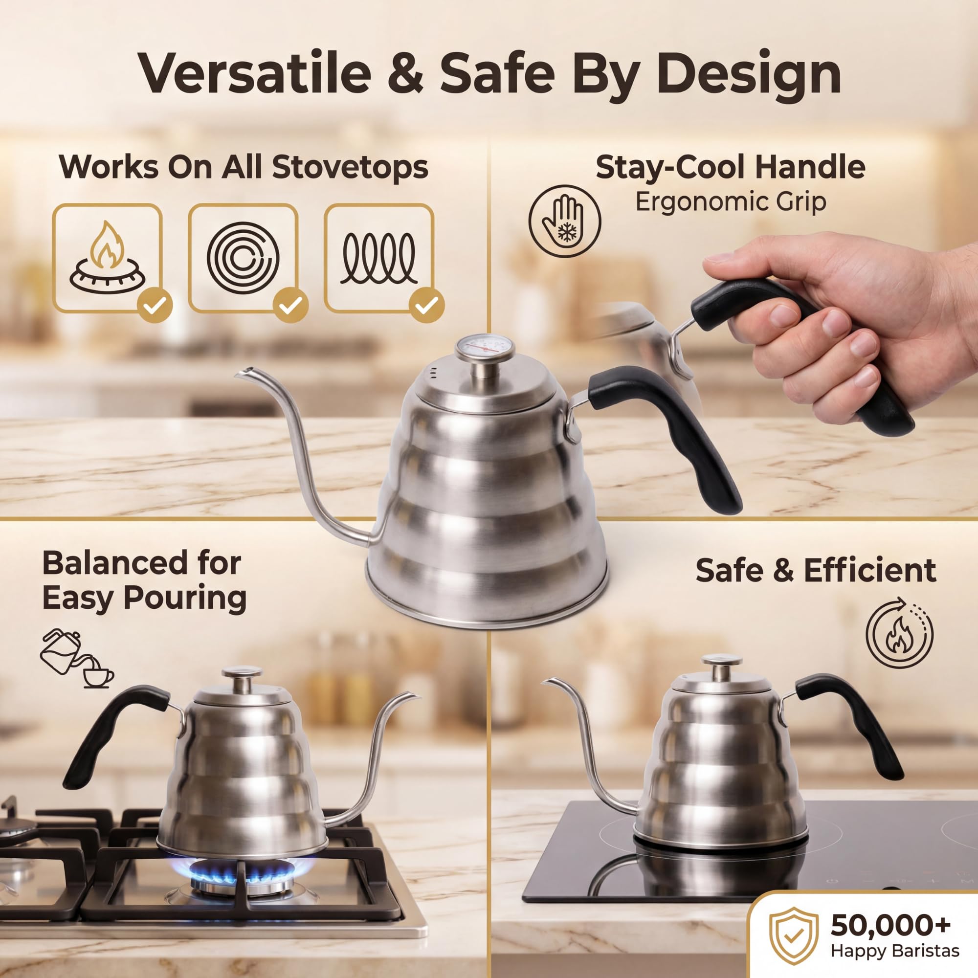 Barista Warrior Kettle ergonomic handle silver