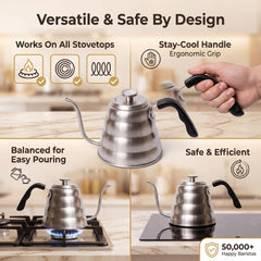 Barista Warrior Kettle ergonomic handle silver