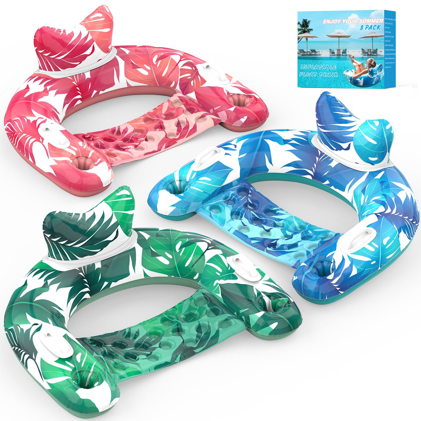 KEUCL Pool Floats 47 inch inflatable pool chair 3-pack