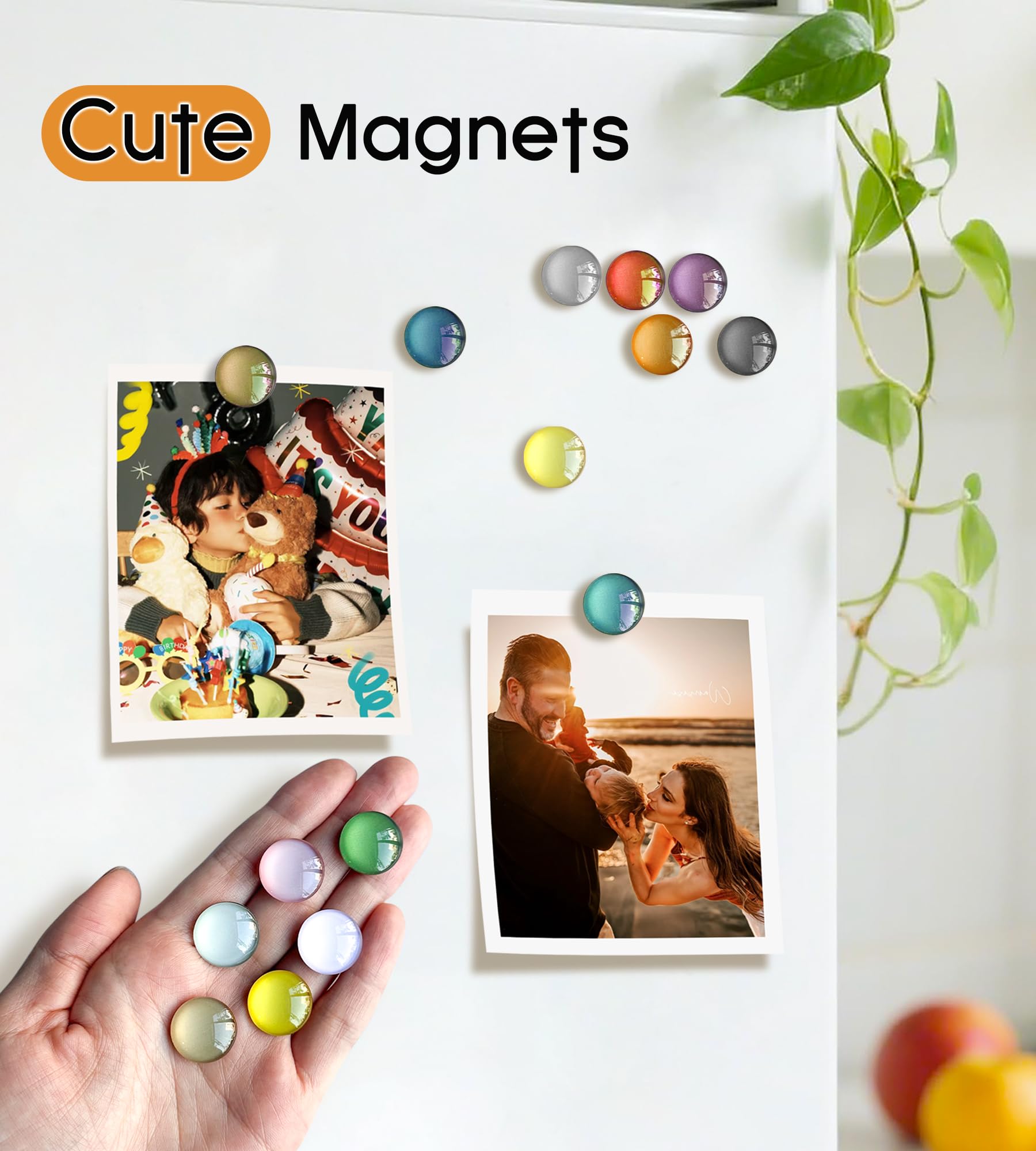 Colorful mini magnets for offices and classrooms on a fridge