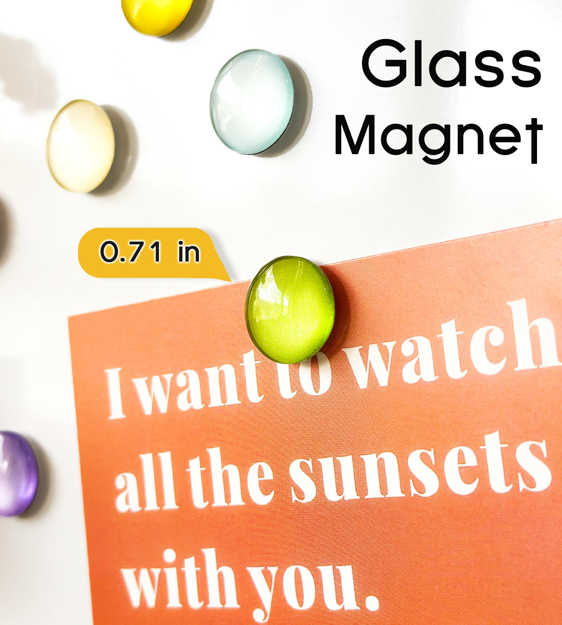 Round magnets 0.7-inch diameter holding notes on a fridge