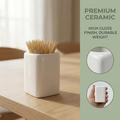 Compact white ceramic toothpick holder 1.2 x 1.2 x 2 in