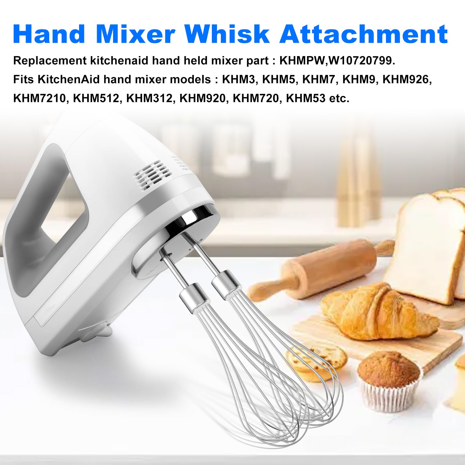 KHMPW and W10720799 replacement whisk attachments for KitchenAid hand mixer