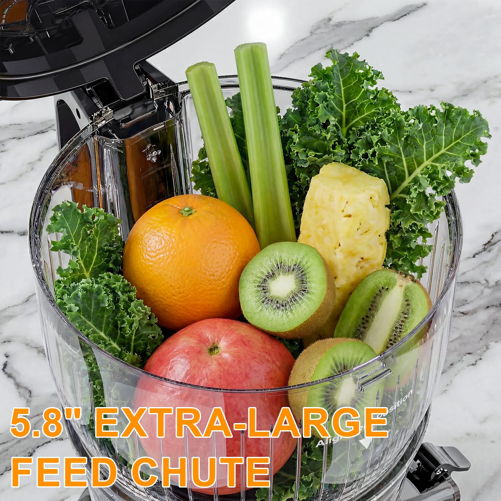 5-8 inch feed chute detail on KIAMITH juicer
