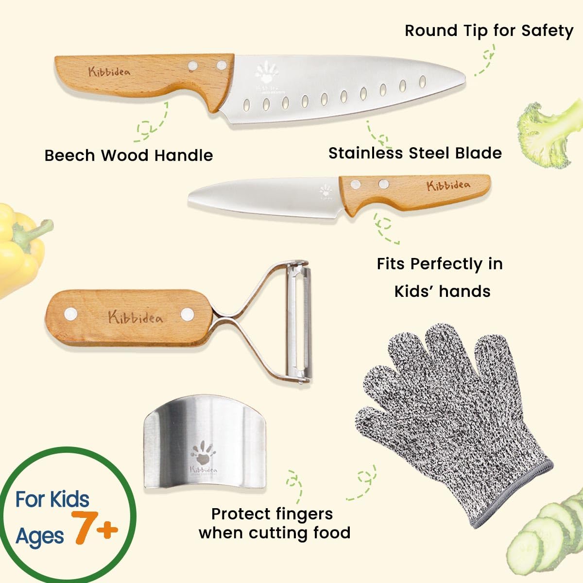 Kibbidea beech wood handles on kids knives