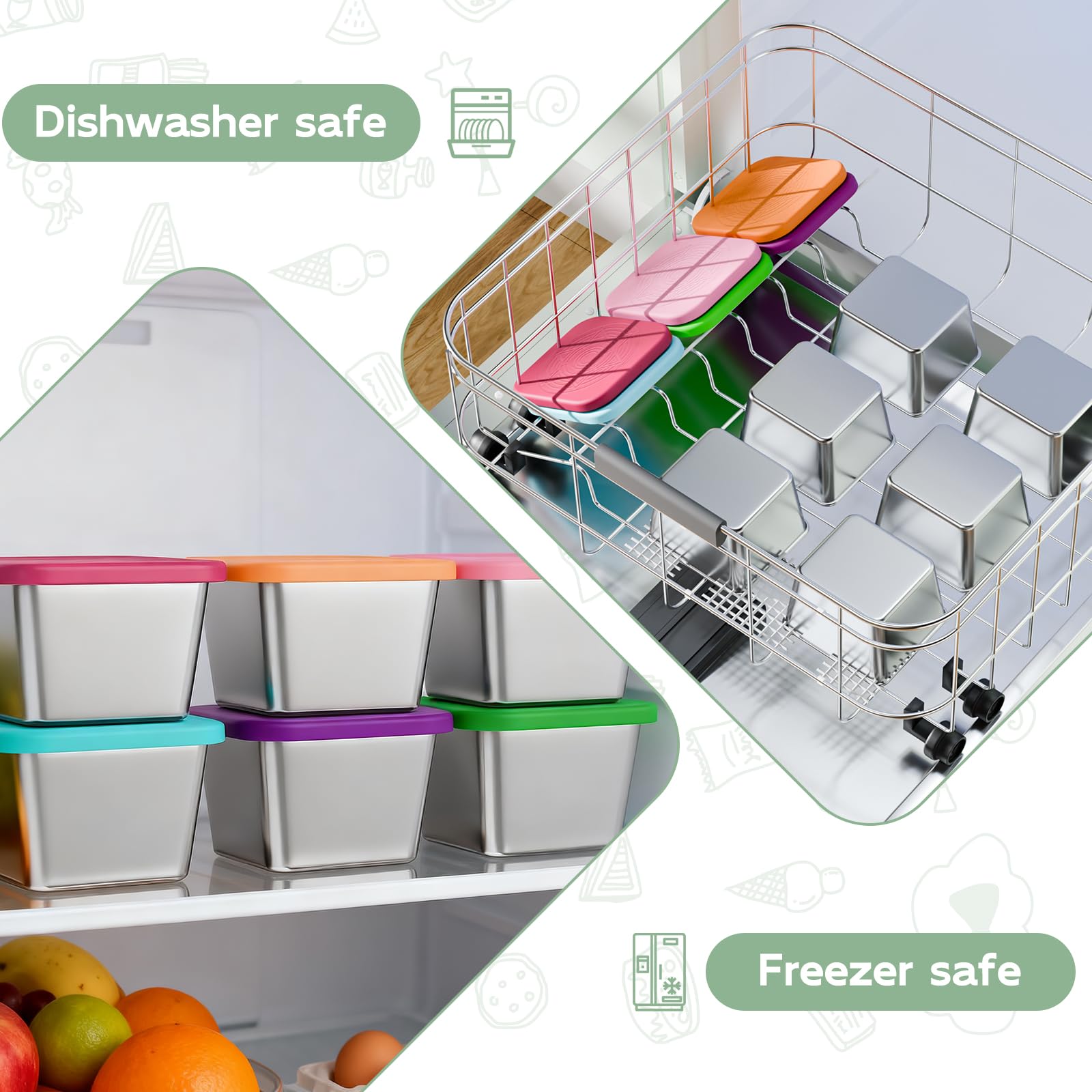 stackable design saves space in cabinets and bags
