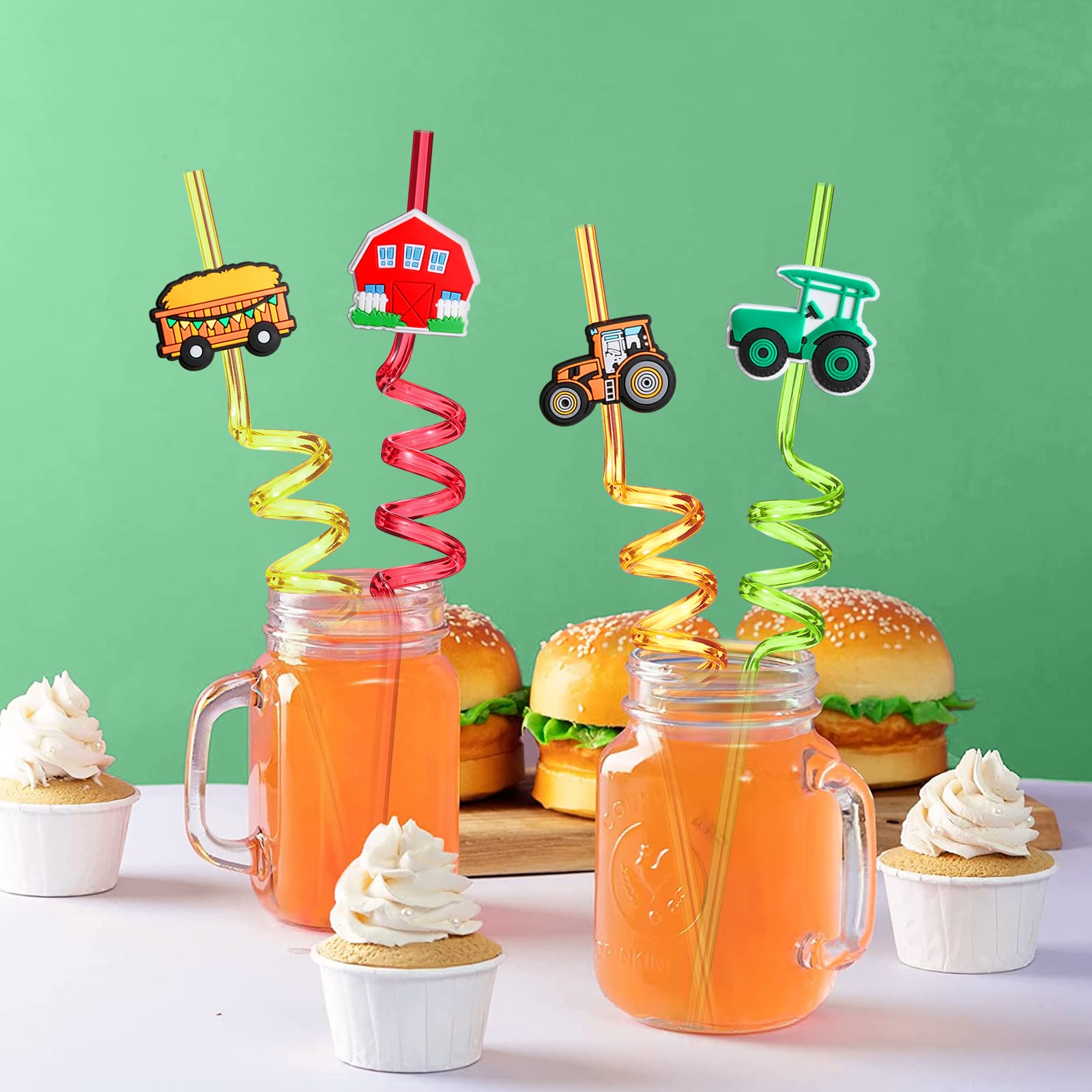 Kids party farm themed drinking straw set