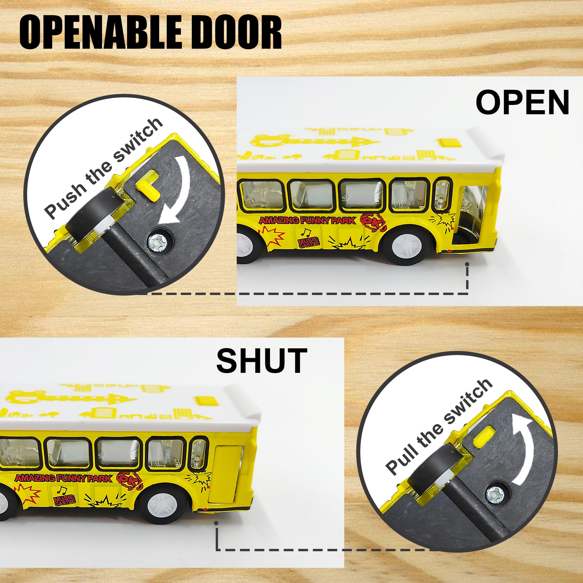 Pull back action bus toys by KIDAMI 5 pack