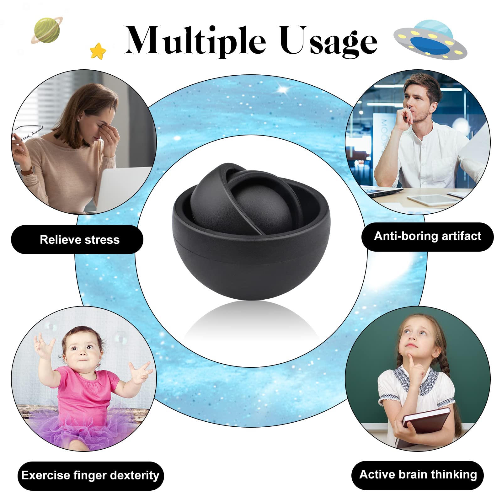 Durable plastic fidget gyro toy with smooth edges