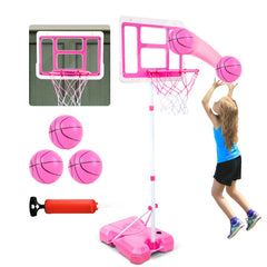 Kids adjustable basketball hoop pink backboard and base