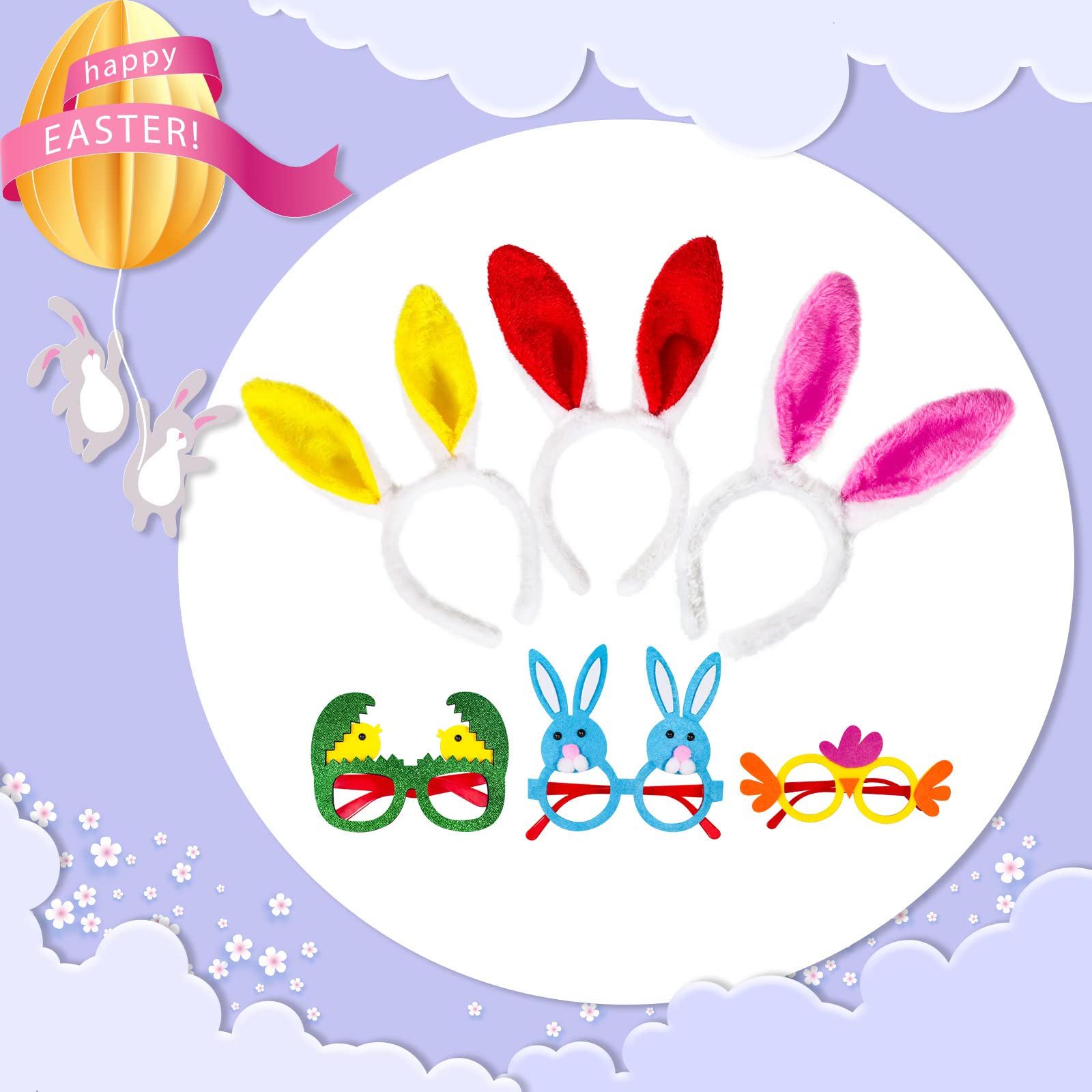 Kids and adults wearing MGparty Easter headbands and glasses