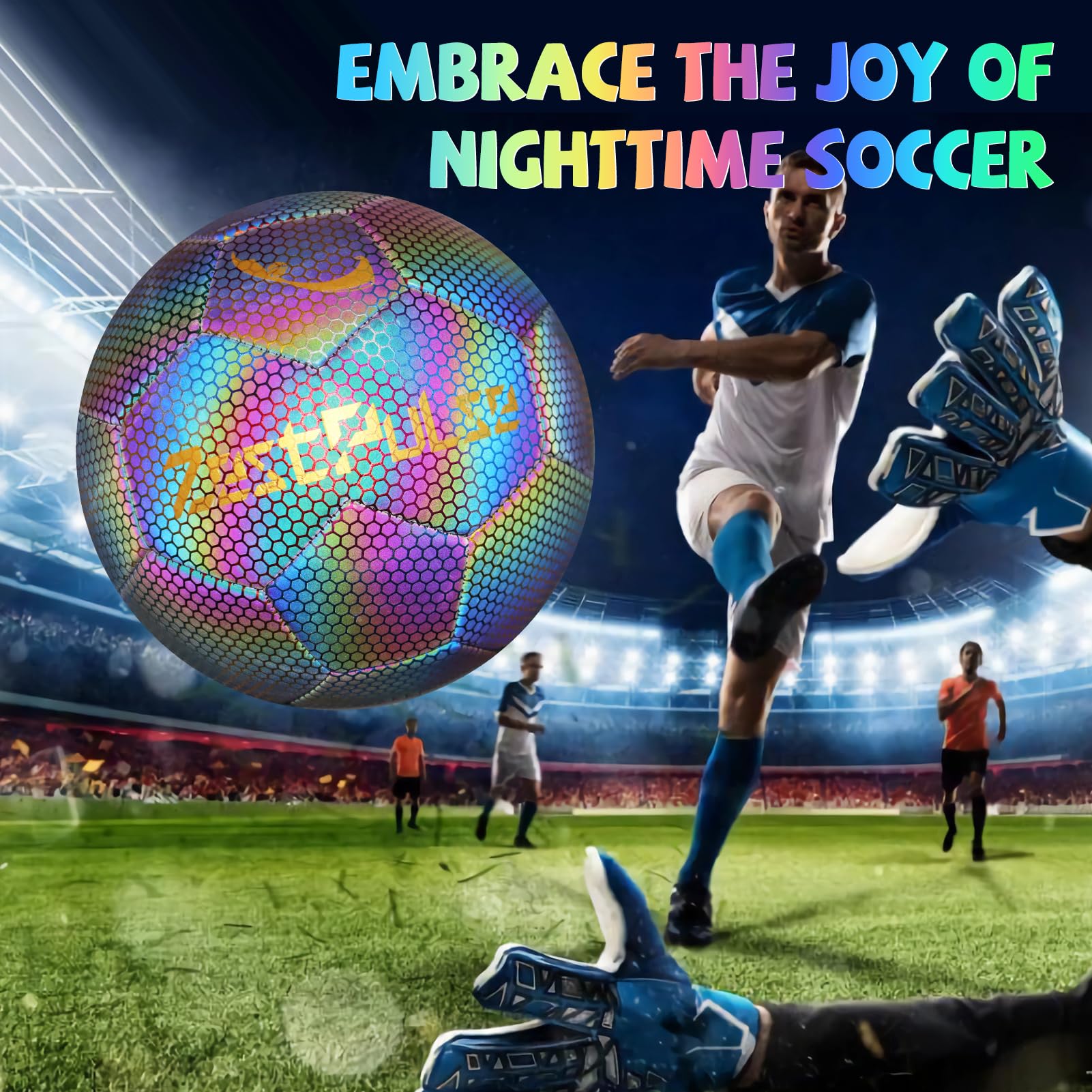 Night training ready holographic soccer ball with high visibility