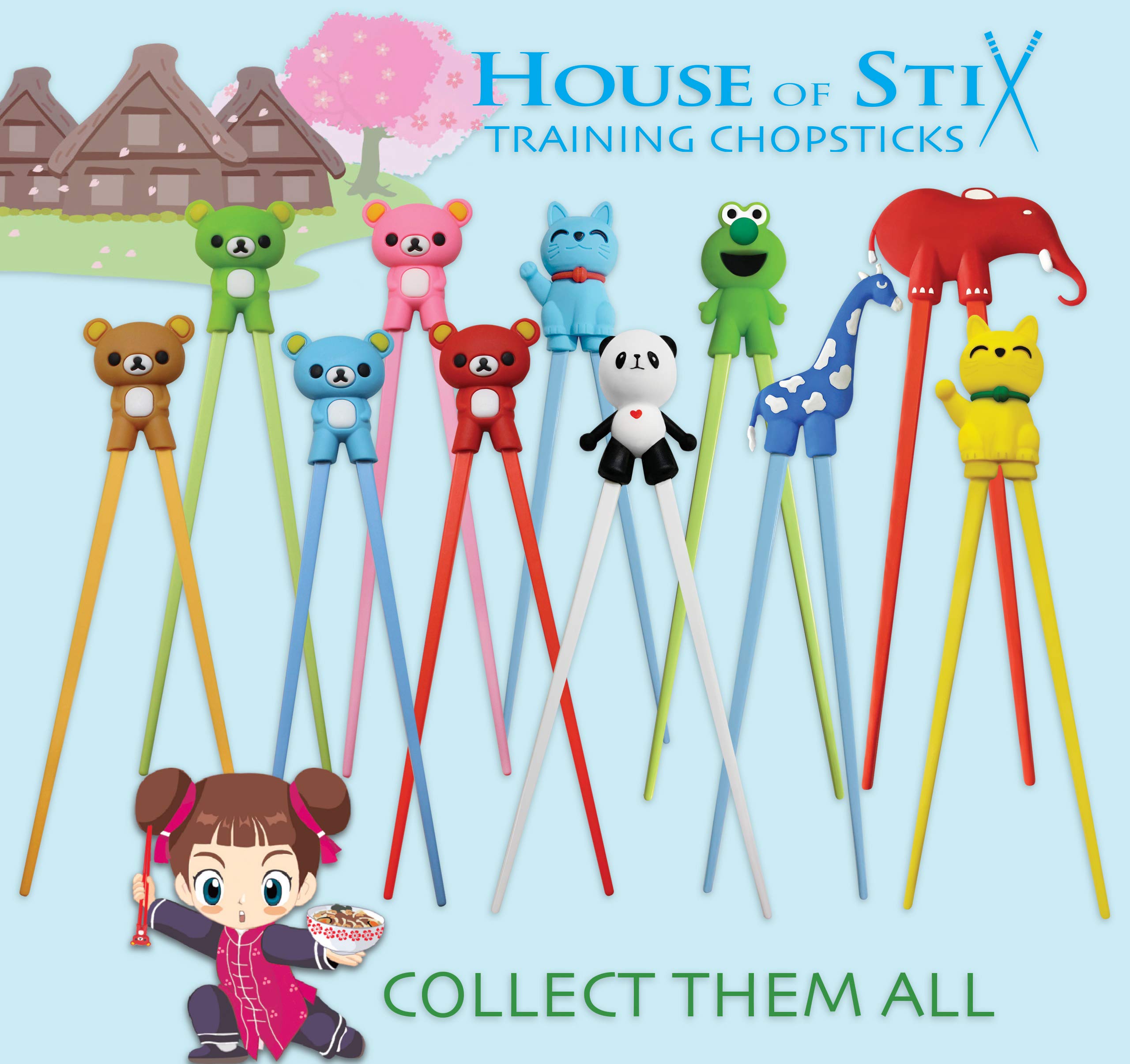 Enhanced design animal legs hold chopsticks firmly for learning in Animals 4-Pack