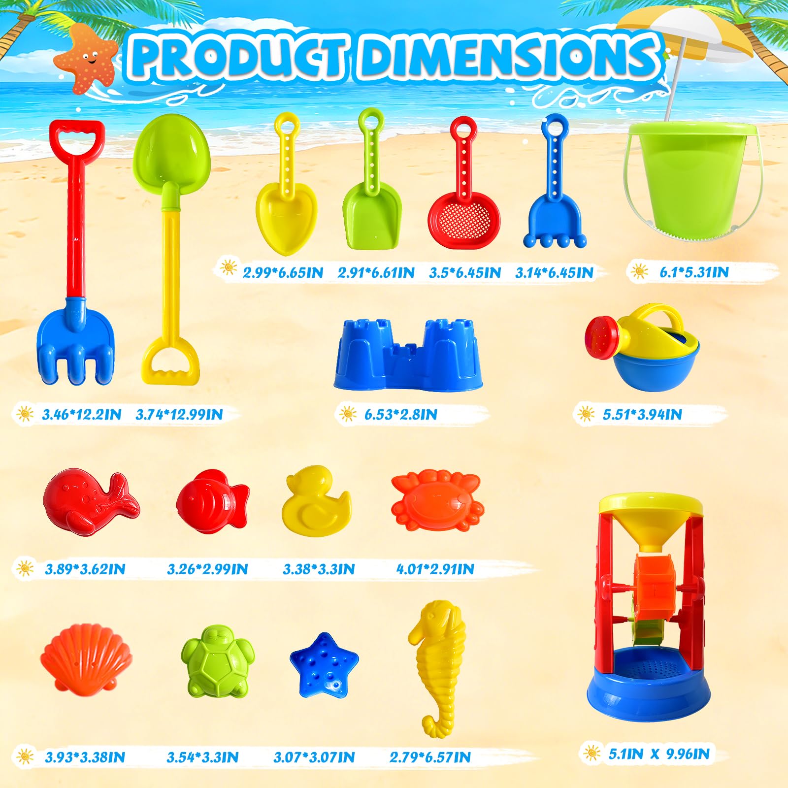 Mesh bag carrying the sand toy set for beach trips