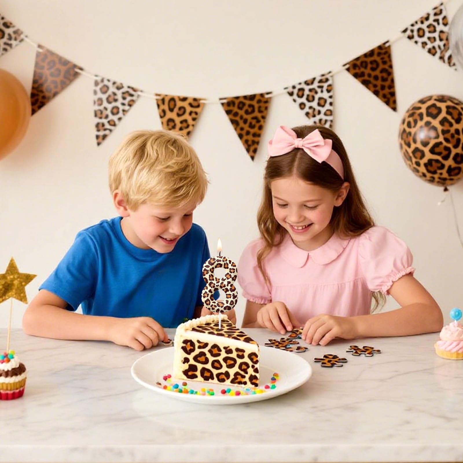 Kids birthday candles with cheetah theme for celebrations