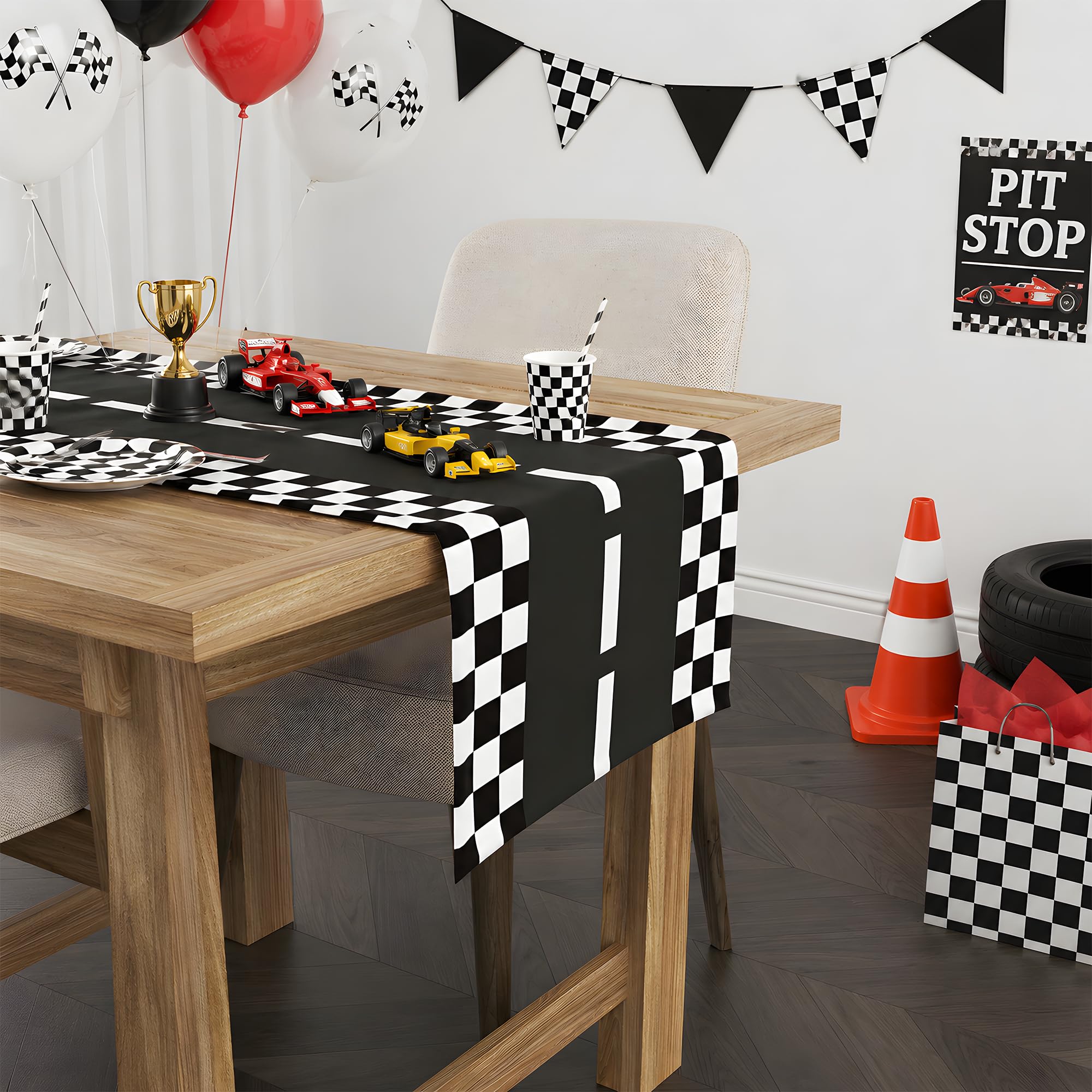 Kids boys cars theme party decor featuring race road design