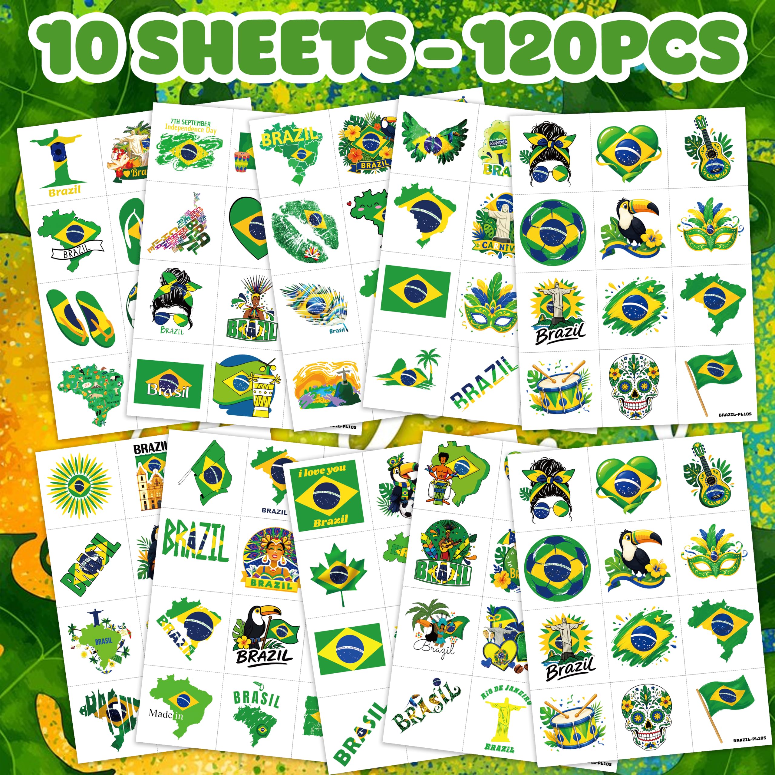 Brazil flag soccer carnival motifs temporary tattoos