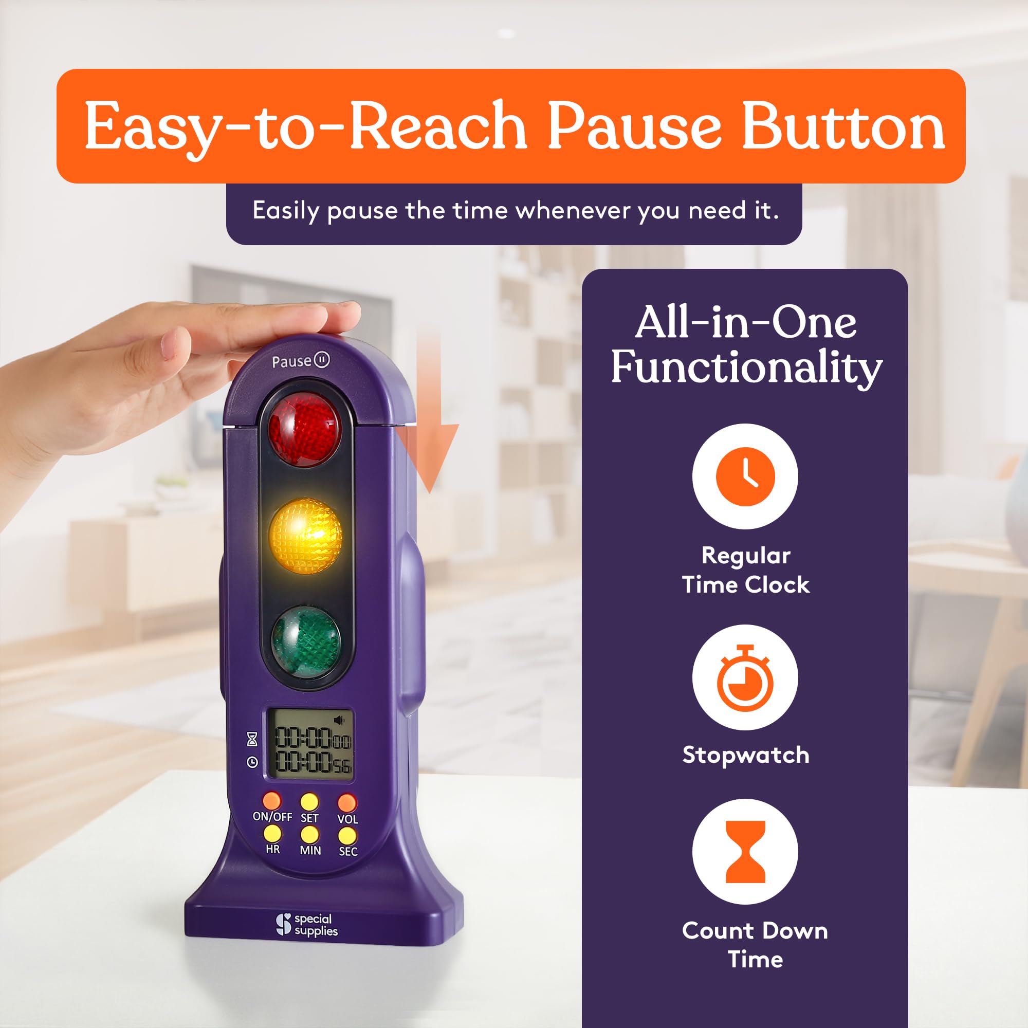 Kids classroom timer with stopwatch and 24-hour clock