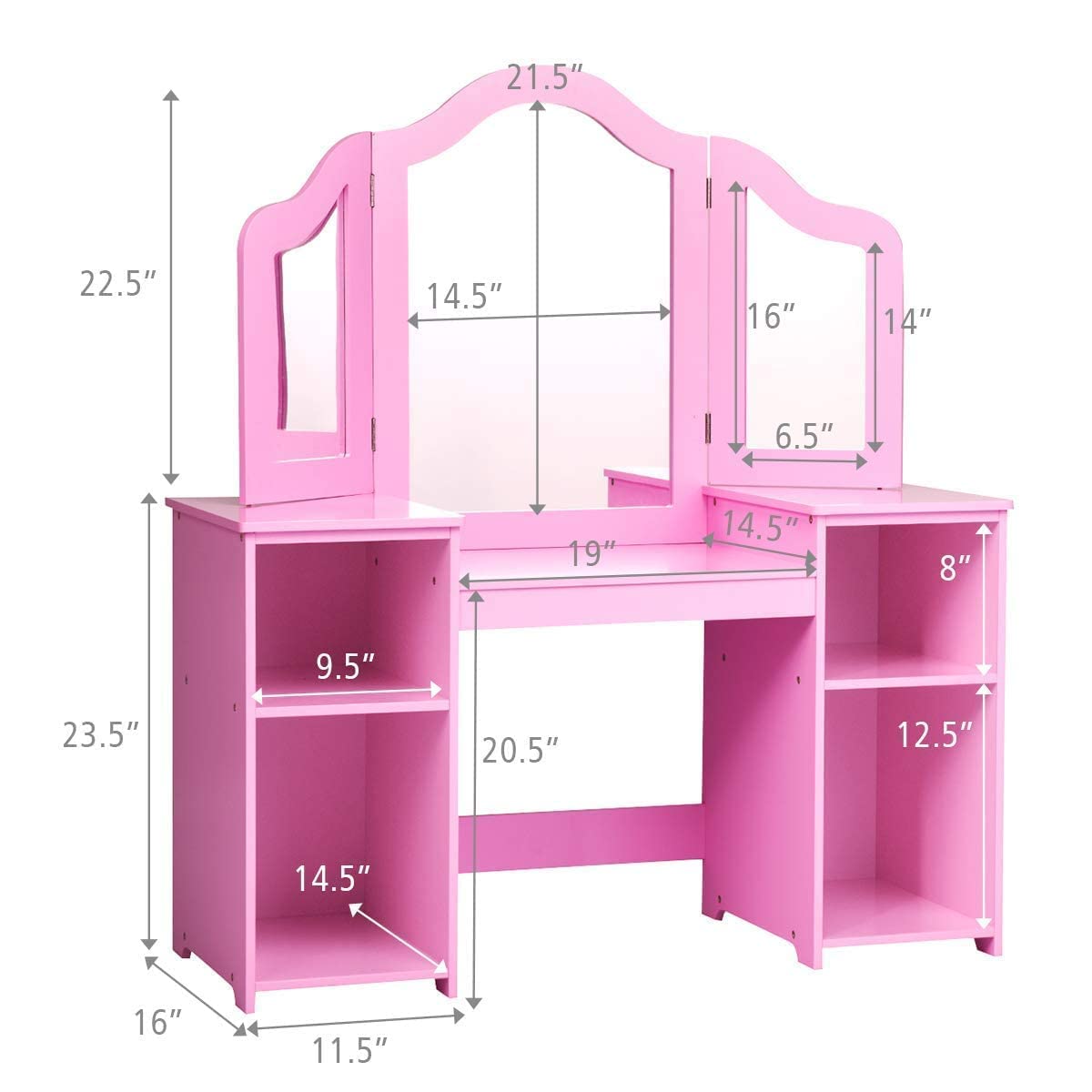 Table dimensions 42 by 16 by 46 inches vanity