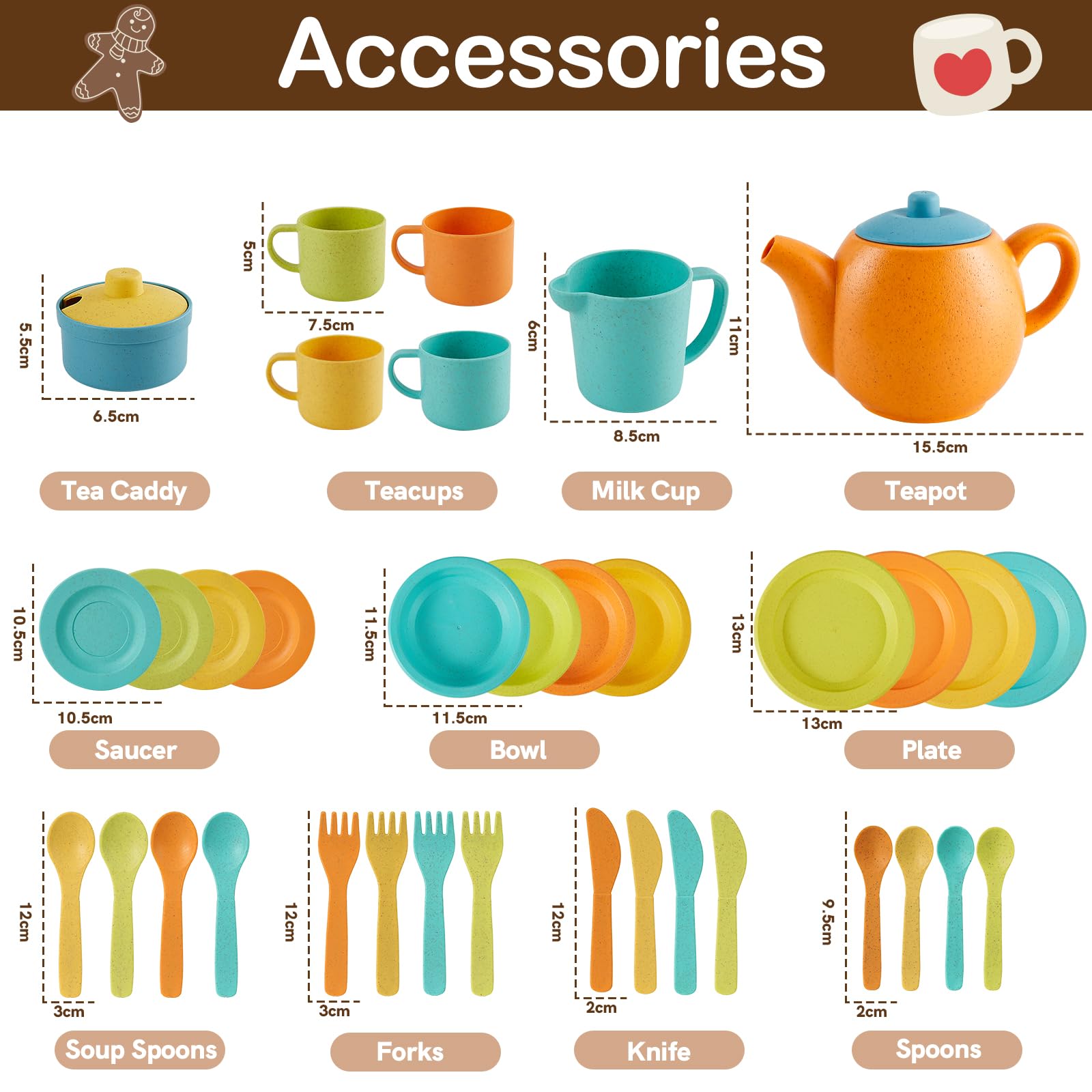 Pack includes kitchen dinnerware and tea party set for pretend play