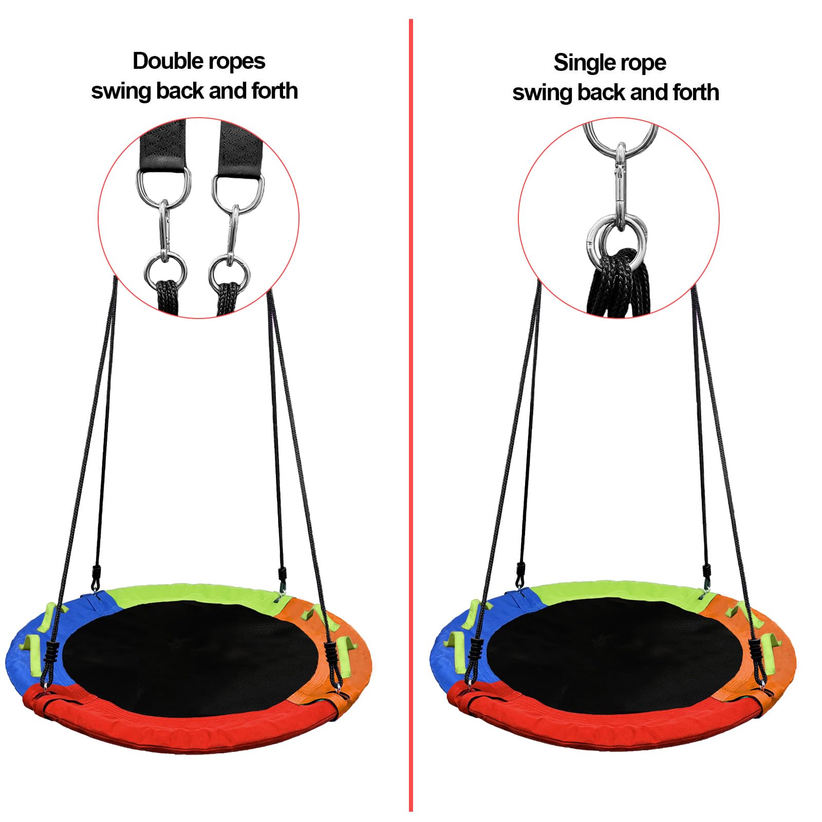Backyard playground setup featuring saucer swing ready for use