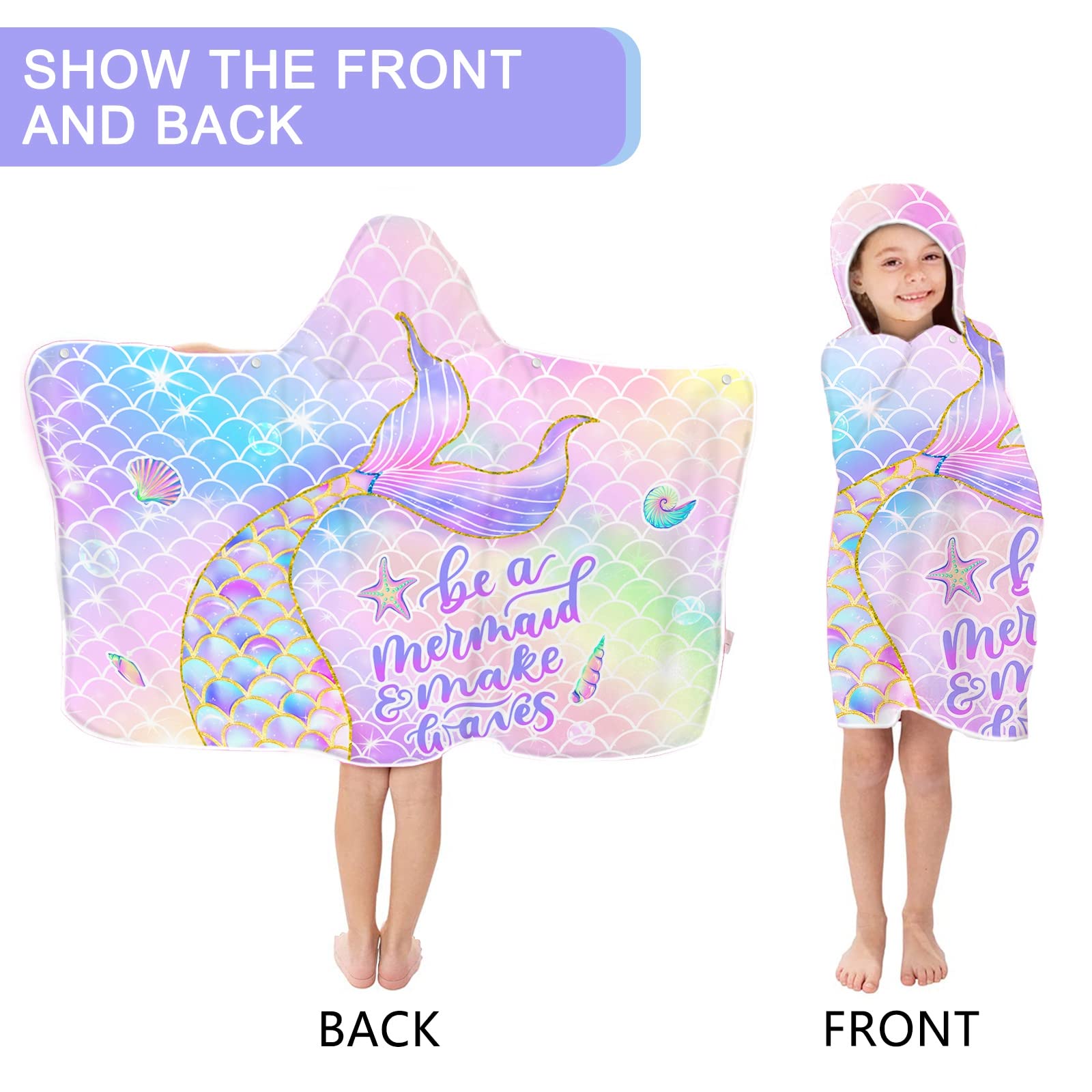 Kids hooded beach towel Bonsai Tree mermaid design
