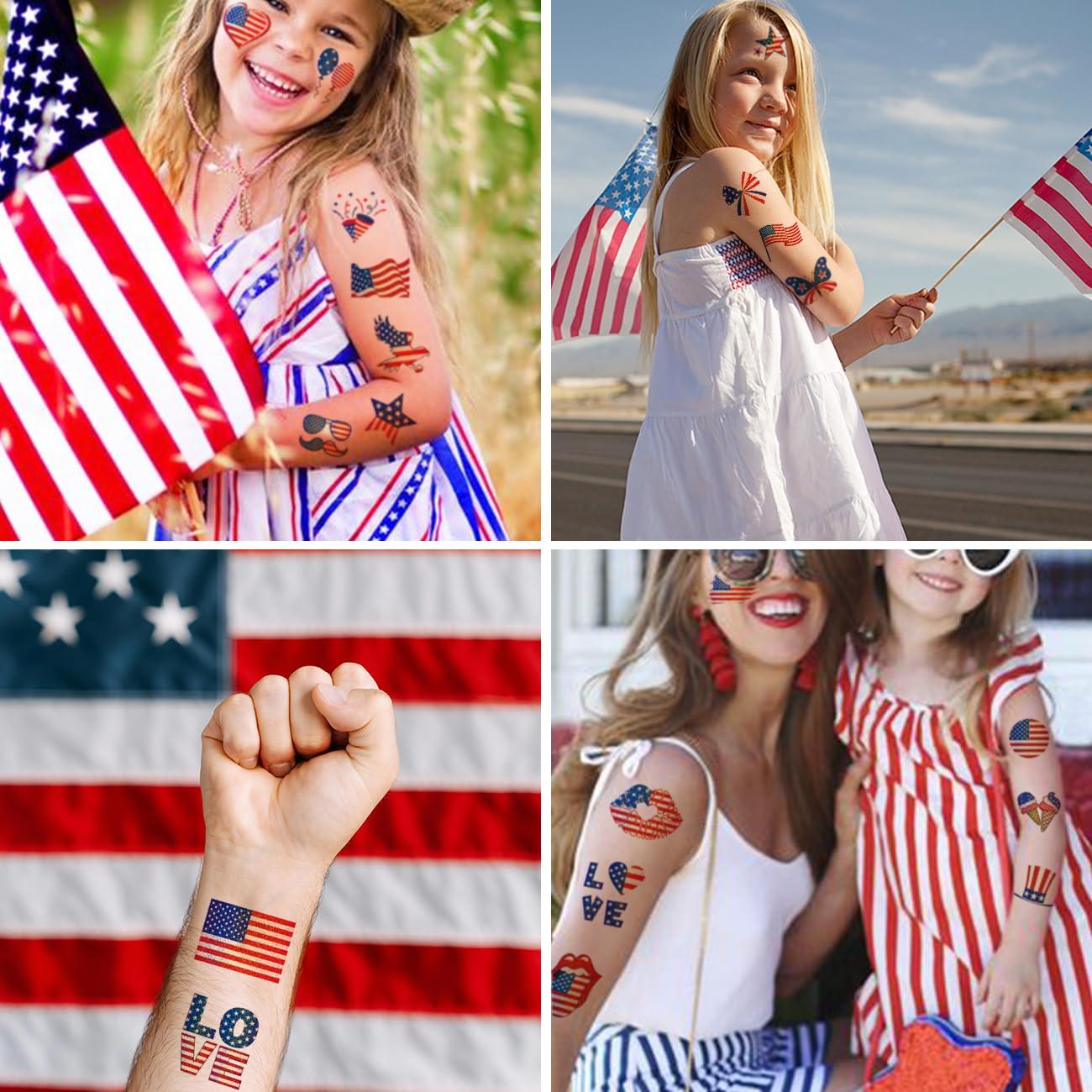 Glitter stars and stripes temporary tattoos set