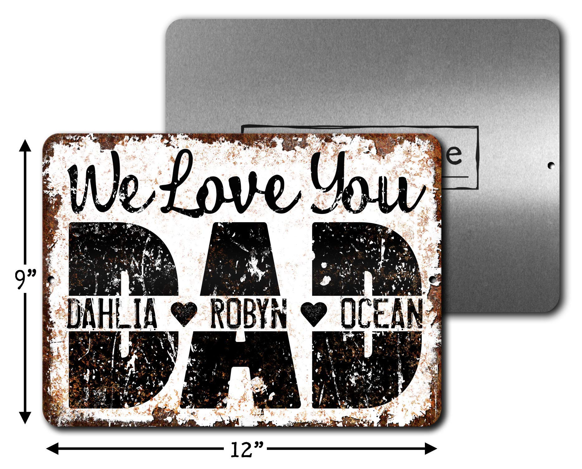 Customizable kids names on DAD Sign with hearts between names