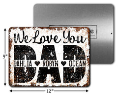 Customizable kids names on DAD Sign with hearts between names