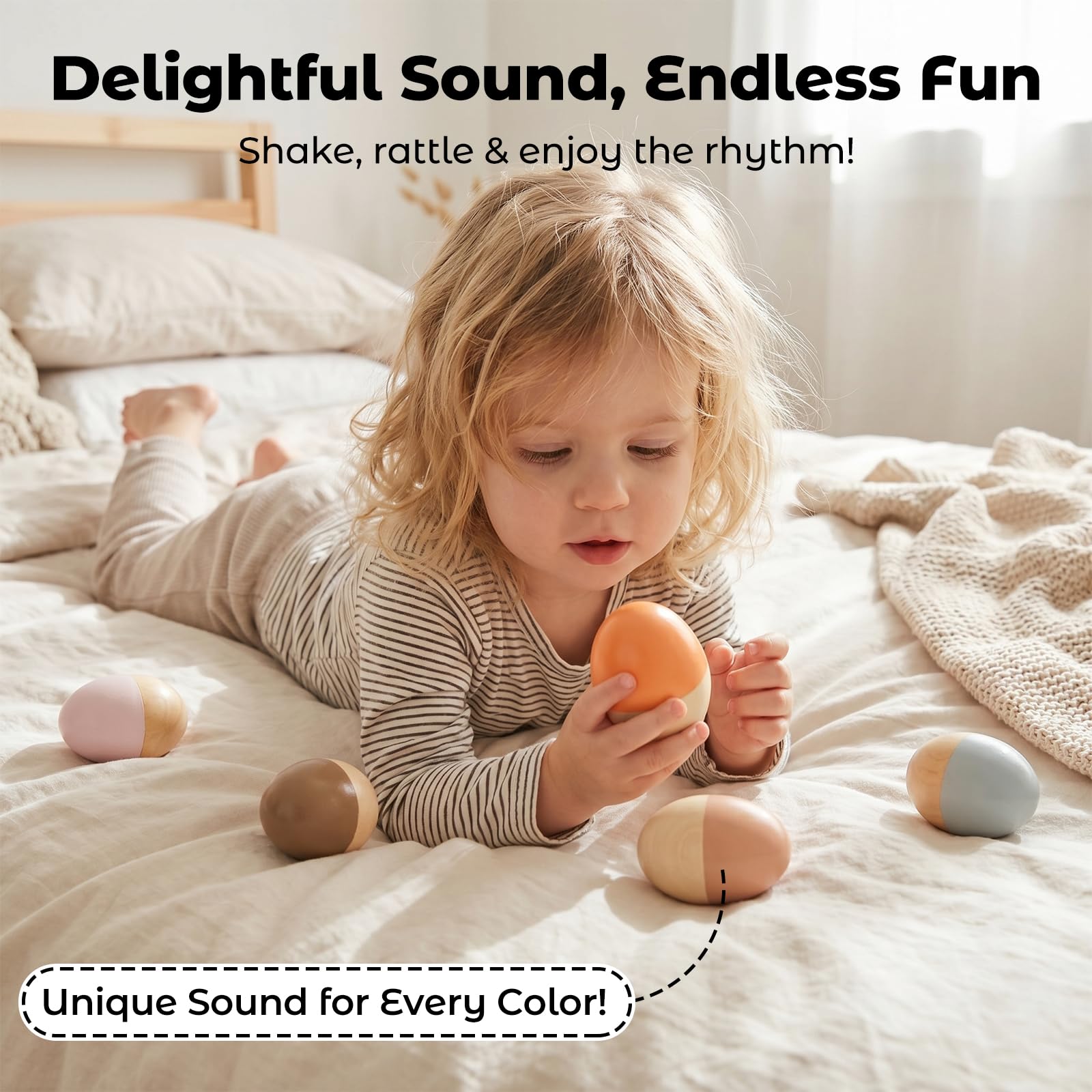 Gift-ready wooden egg shaker set for kids
