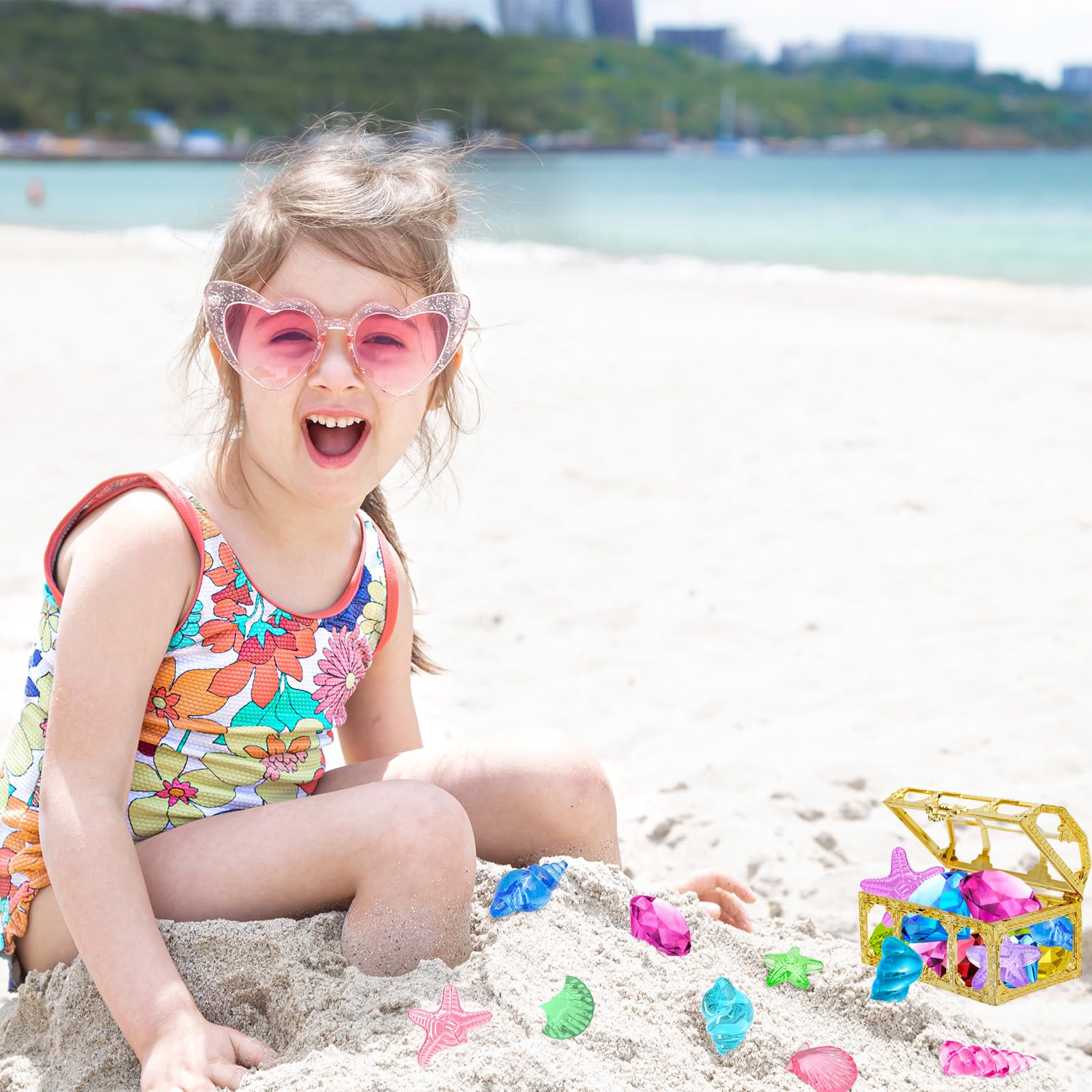 Kids pool toys for ages 4-8 including treasure chest