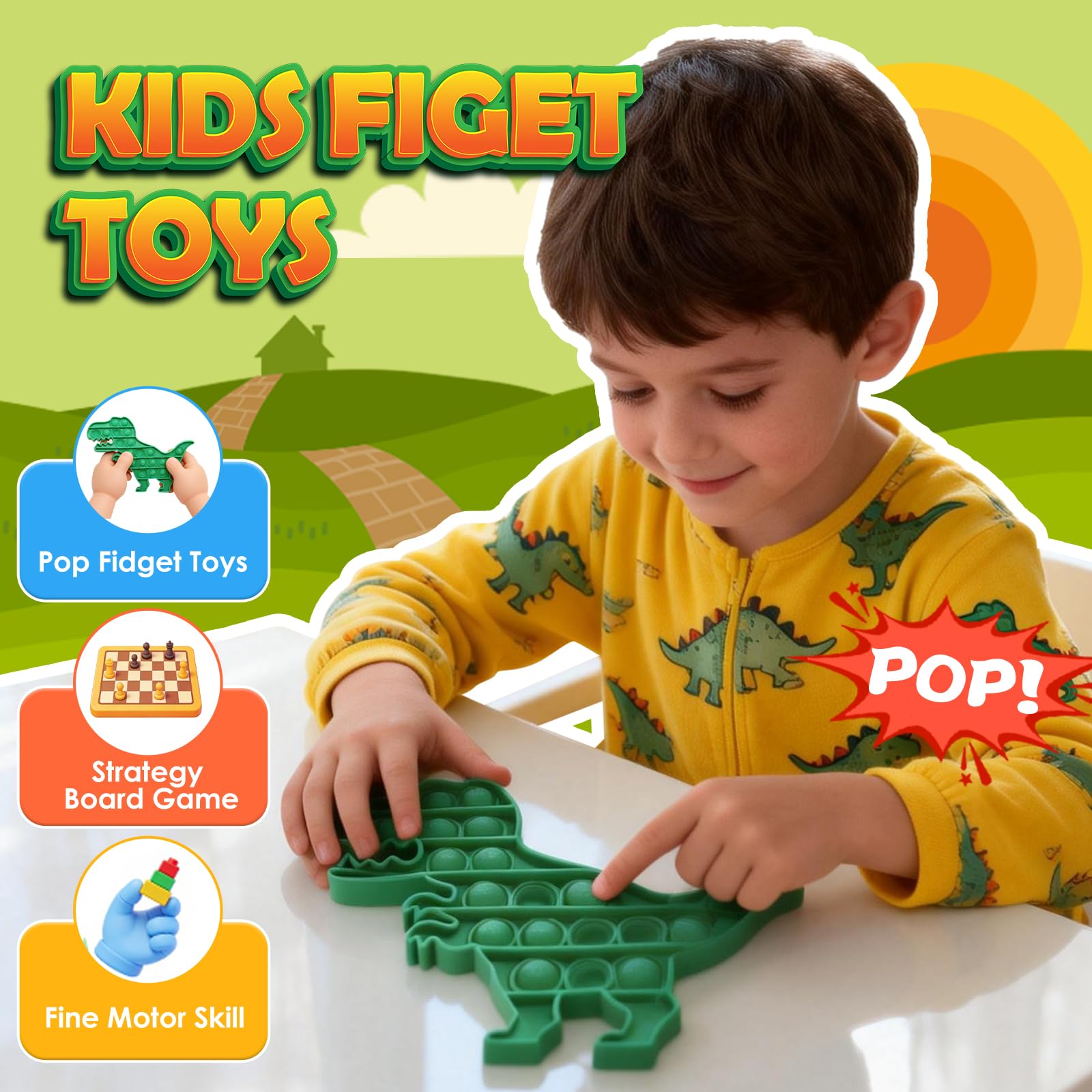 Kids travel friendly pop it dinosaur