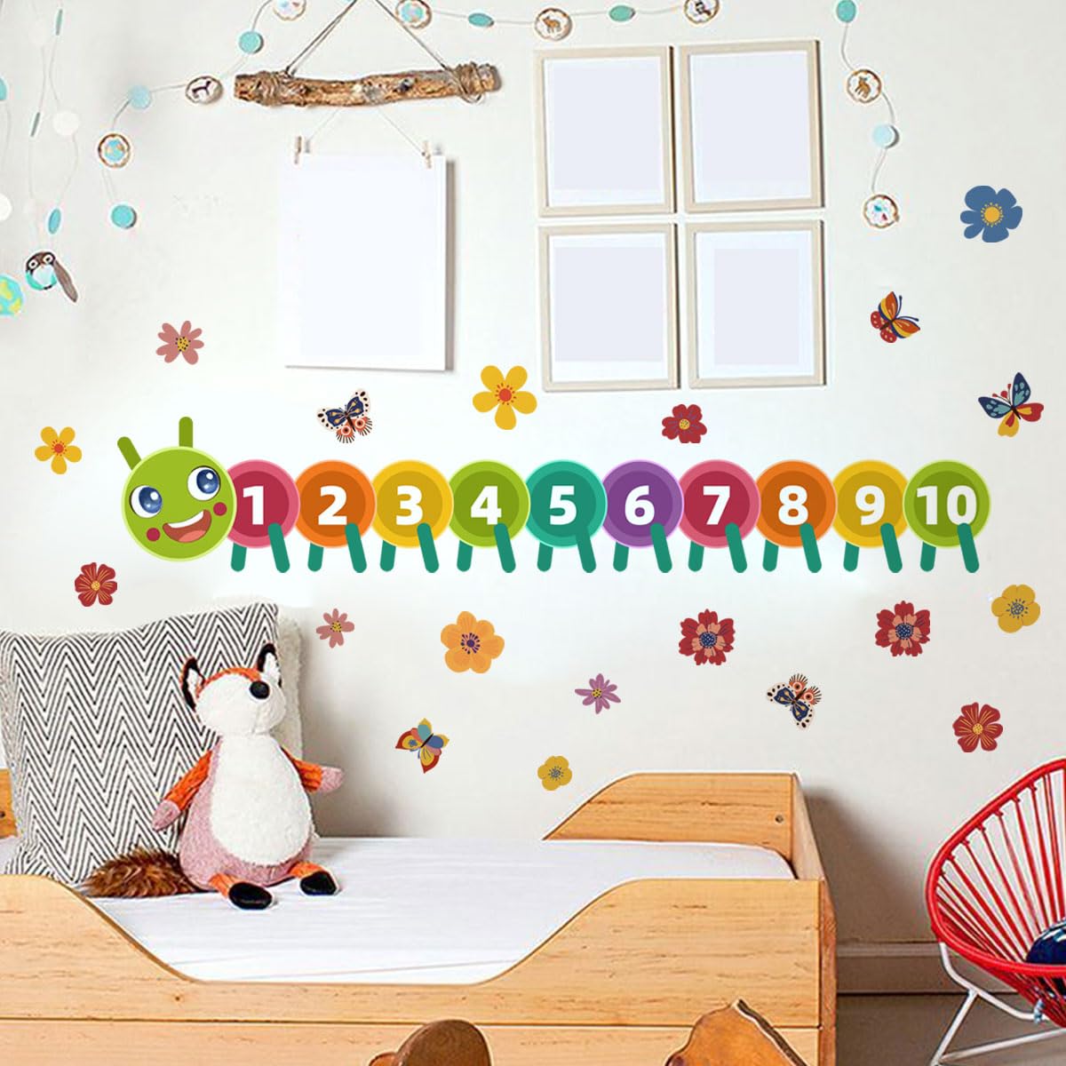 Kids room wall decal with flowers and butterflies